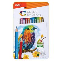 Карандаши цветные DELI "Color Emotion", 12 цветов, в металлической коробке