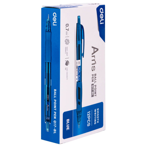 Ручка шариковая DELI "Arris" автоматическая, 0,7 мм, синяя фото 3
