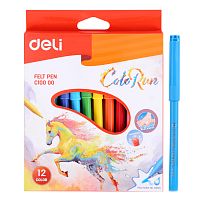 Фломастеры DELI "ColoRun", 12 цветов, картонная упаковка