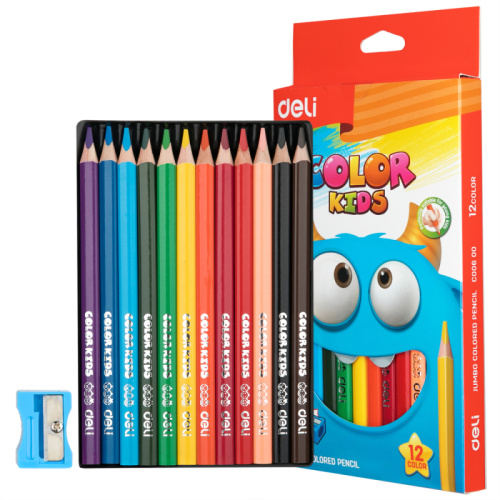 Карандаши цветные DELI "Color Kids", 12 цветов, трехгранные, картон фото 2