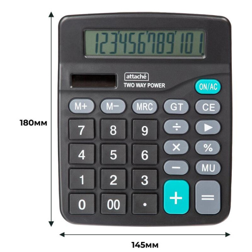 Калькулятор настольный Attache "ATC-555-12F" 12 разрядный, 180x145x58 мм, черный фото 2