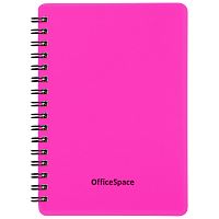 Записная книжка OfficeSpace "Neon" на гребне, А6, 60 листов, в клетку, розовая