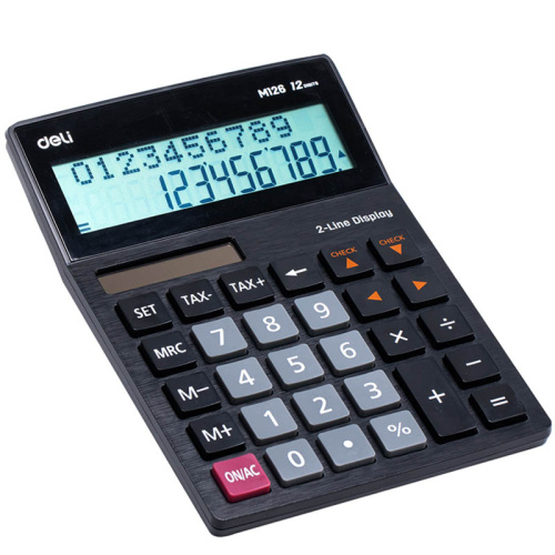 Калькулятор настольный DELI "M126" 12 разрядный, 180х128х37 мм, двухстрочный, черный фото 3