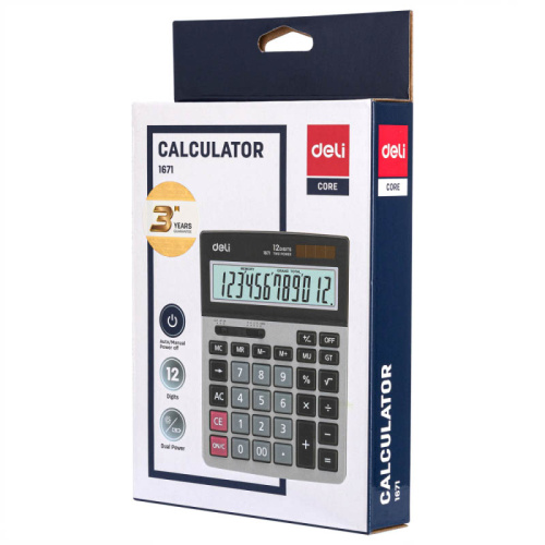 Калькулятор настольный DELI "1671" 12 разрядный, 184х134х38 мм, серый фото 2