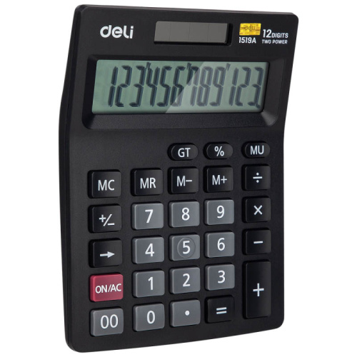 Калькулятор настольный DELI "1519A" 12 разрядный, 140х102х31.4 мм, черный фото 2