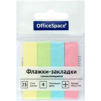 Закладки самоклеящиеся OfficeSpace 50х12 мм, бумажные, 25 л х 4 пастельных цвета