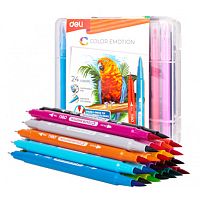 Фломастеры DELI "Color Emotion", 24 цвета, двусторонние, пластиковая упаковка