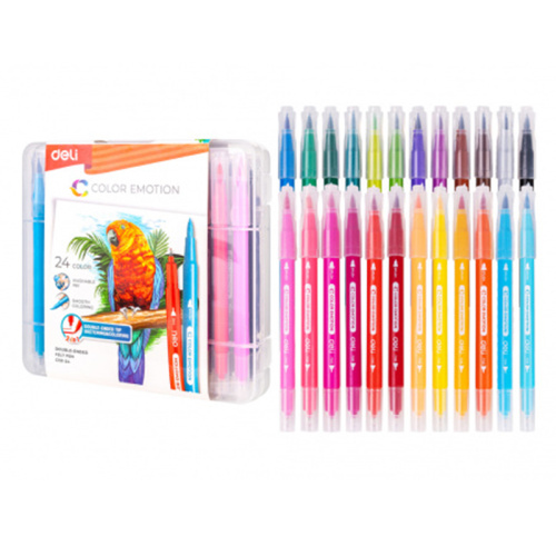 Фломастеры DELI "Color Emotion", 24 цвета, двусторонние, пластиковая упаковка фото 4