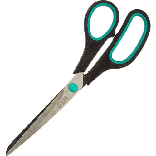 Ножницы Attache 215 мм, прорезиненные ручки, чёрно-зеленый фото 2