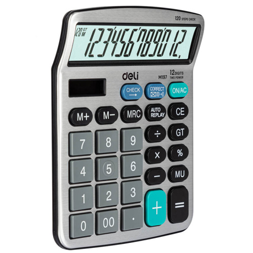 Калькулятор настольный DELI "M19710" 12 разрядный, 180х144х39 мм, серебро фото 2
