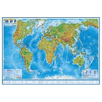 Карта Мира физическая Globen, 1:25 млн., 1200х780 мм, интерактивная, с ламинацией