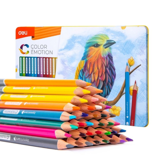 Карандаши цветные DELI "Color Emotion", 36 цветов, в металлической коробке фото 2