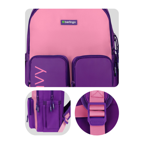 Рюкзак Berlingo "Envy" 39х28х17 см, 2 отделения, 4 кармана, уплотненная спинка, розовый фото 7