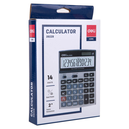 Калькулятор настольный DELI "39229" 14 разрядный, 190х137х34 мм, серый фото 2