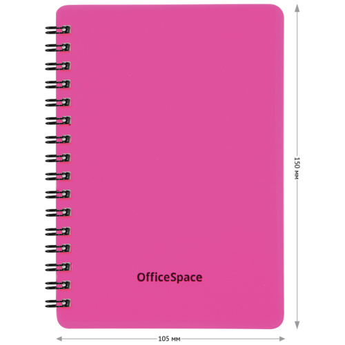 Записная книжка OfficeSpace "Neon" на гребне, А6, 60 листов, в клетку, розовая фото 2