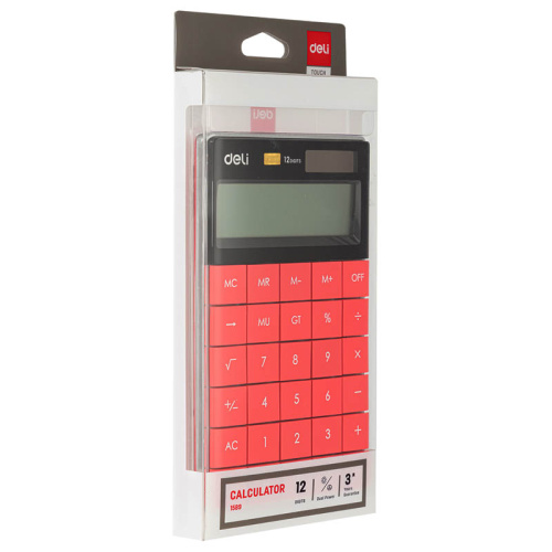 Калькулятор настольный DELI "1589" 12 разрядный, 165.3х103.2х14.7 мм, красный фото 3