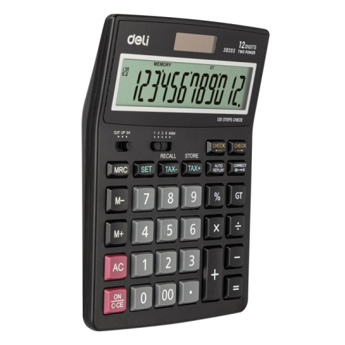 Калькулятор настольный DELI "39203" 12 разрядный, 198х142х41 мм, черный фото 2