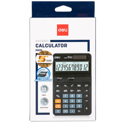 Калькулятор настольный DELI "M320" 12 разрядный, 178х110х26.5 мм, черный фото 3