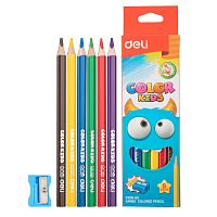 Карандаши цветные DELI "Color Kids", 6 цветов, трехгранные, картон