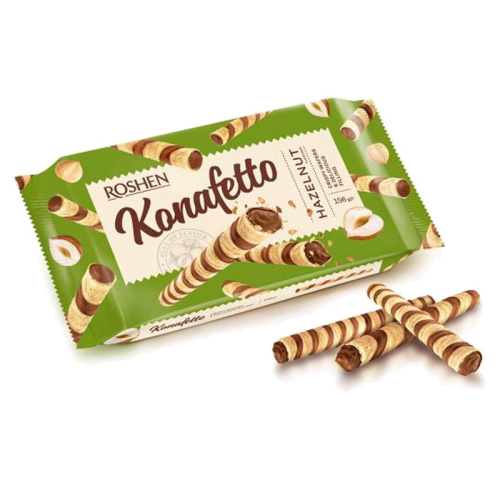Вафельные трубочки Roshen "Konafetto" с ореховой начинкой, 140 гр