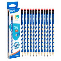 Карандаш DELI "U-Touch", НВ, с ластиком, трехгранный, синий