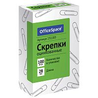 Скрепки OfficeSpace 28 мм, оцинкованные, овальные, 100 шт.