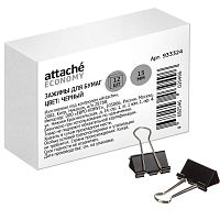 Зажимы для бумаг Attache Economy, 15 мм, черные, 12 шт.
