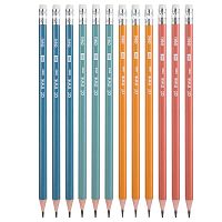 Карандаш DELI, НВ, трехгранный, с ластиком, ассорти