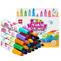 Фломастеры DELI "Super Washable", 24 цвета, круглый корпус, картонная упаковка