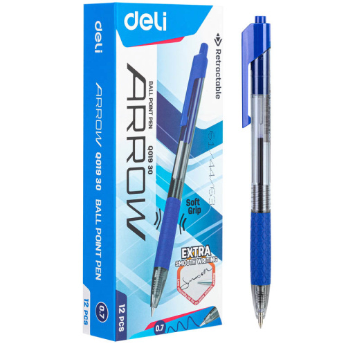 Ручка шариковая DELI "Arrow Q01930" автоматическая, 0,7 мм, синяя фото 2