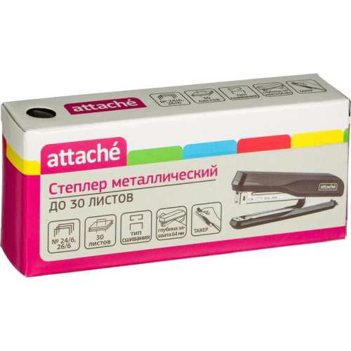 Степлер Attache "MSBK2430" до 30 листов, металлический, чёрный, №24/6-26/6 фото 2