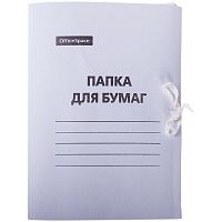 Папка-скоросшиватель OfficeSpace, с завязками, мелованный, 300 г/м2,  белый
