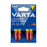 Батарейки Varta "Longlife Max Power" ААА (LR03) алкалиновые, 4 штуки в блистере
